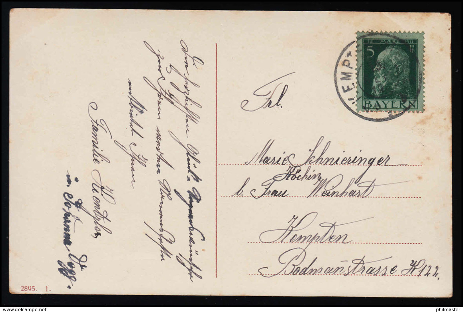 AK 2895 1, Glückwunsch Namenstag, Veilchen Rahmen Landschaft, Kempten 13.9.1912 - Autres & Non Classés