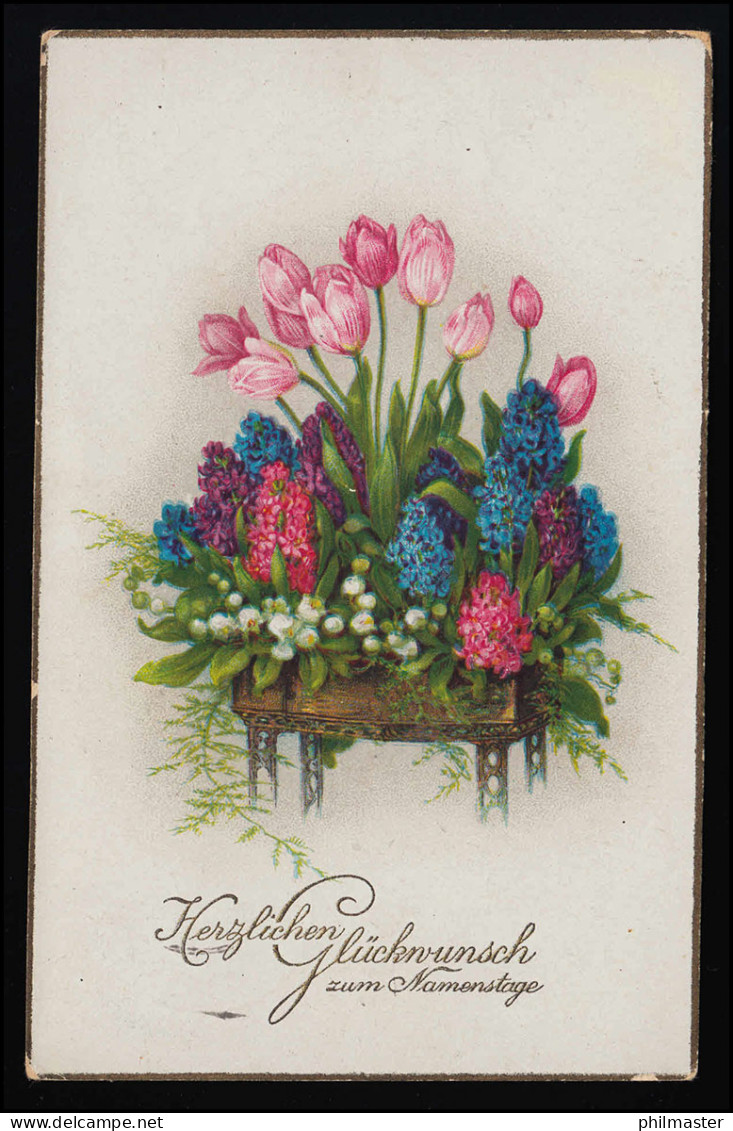 AK Namenstag Tulpen Hyazinthen, Goldrand, WECO No. 531, MÖDLING 10.9.1935 - Altri & Non Classificati