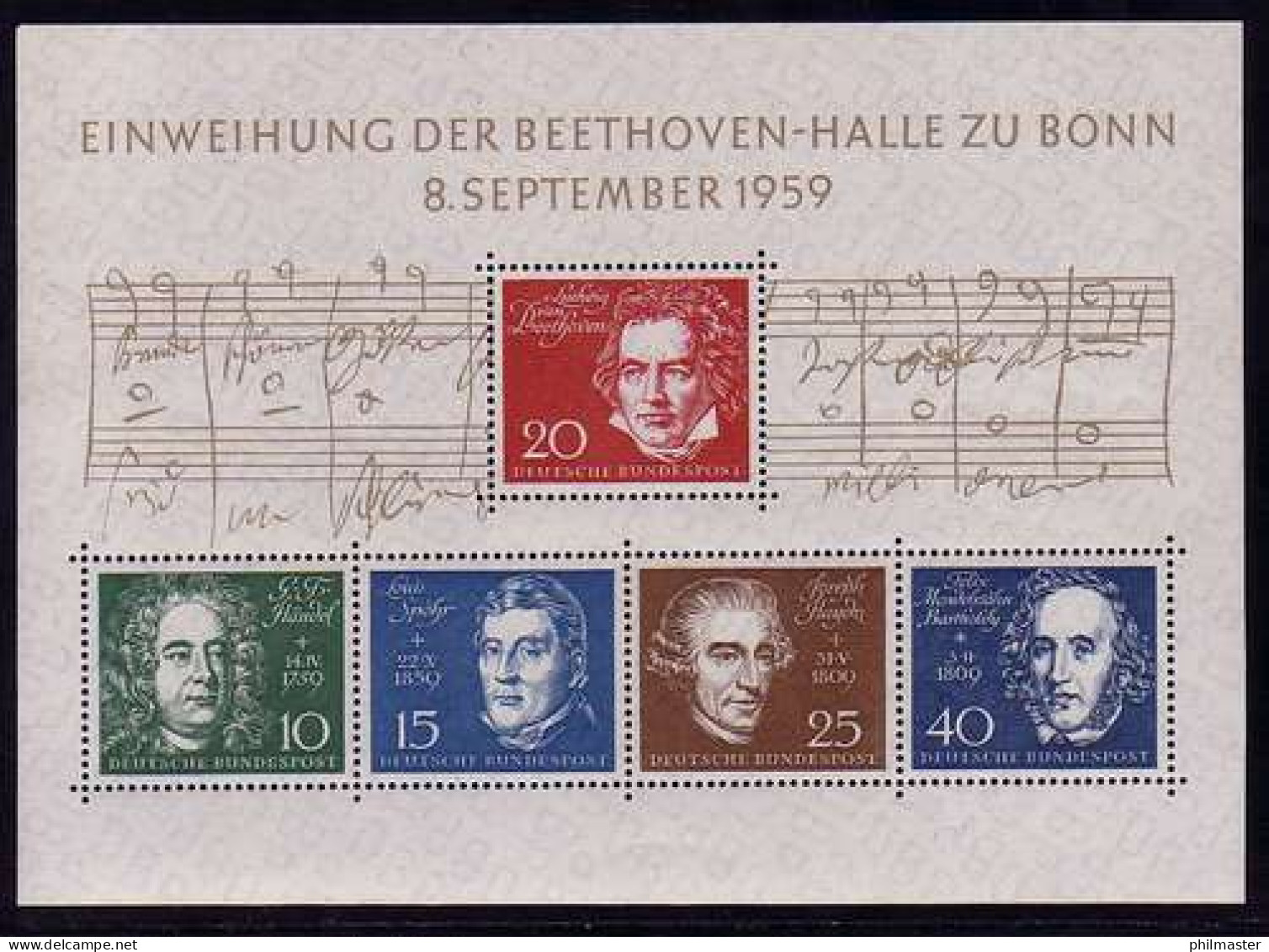 Block 2 Beethovenhalle 1959, Komponisten, Postfrisch ** - Ungebraucht