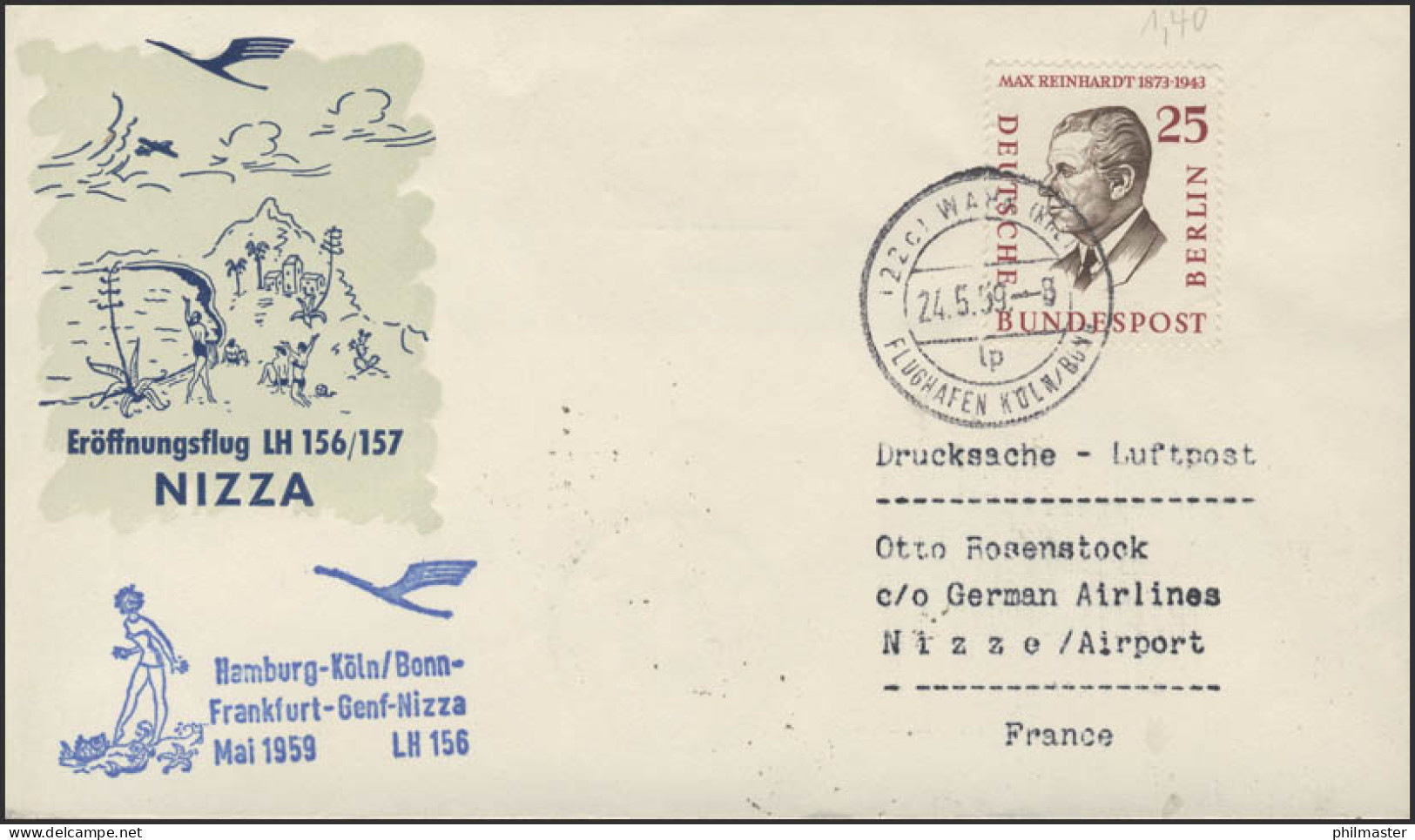 Eröffnungsflug LH 156 Hamburg-Köln/Bonn-Genf-Nizza Am 24.05.1959 - Autres (Air)