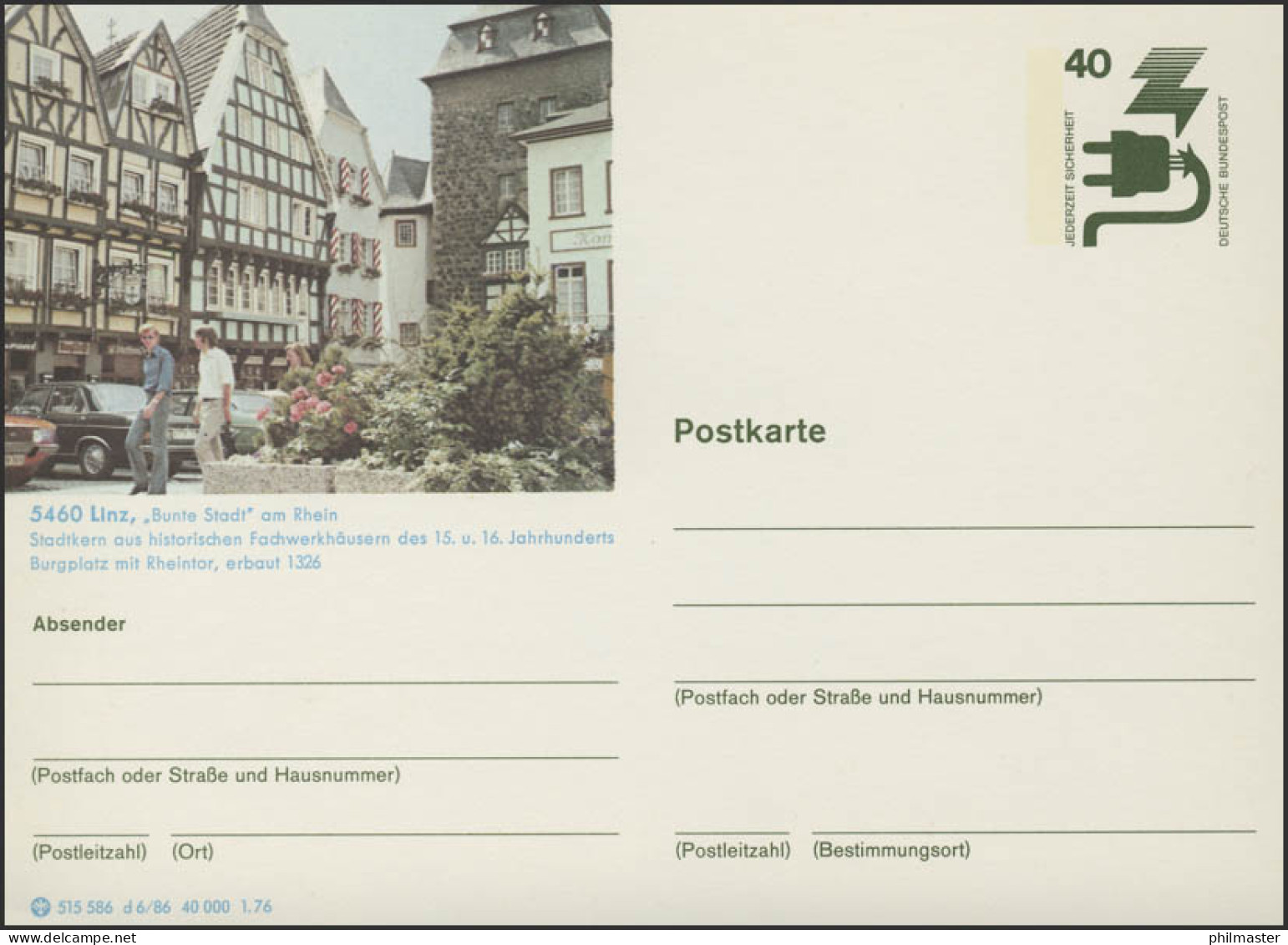P120-d6/086 5460 Linz, Burgplatz Mit Rheintor ** Wie Verausgabt - Cartes Postales Illustrées - Neuves