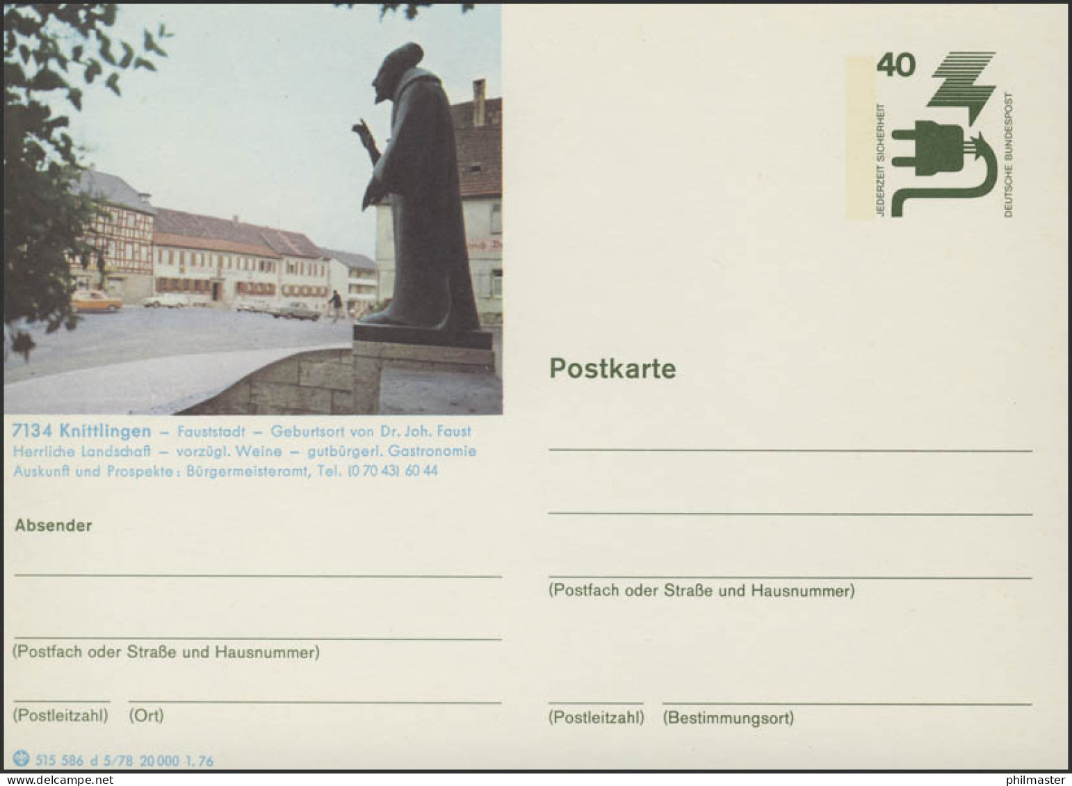 P120-d5/078 7134 Knittlingen. Faust-Statue ** Wie Verausgabt - Illustrated Postcards - Mint