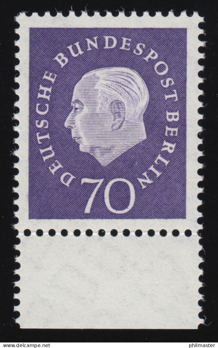 186 Heuss 70 Pf Unterrand ** Postfrisch - Unused Stamps