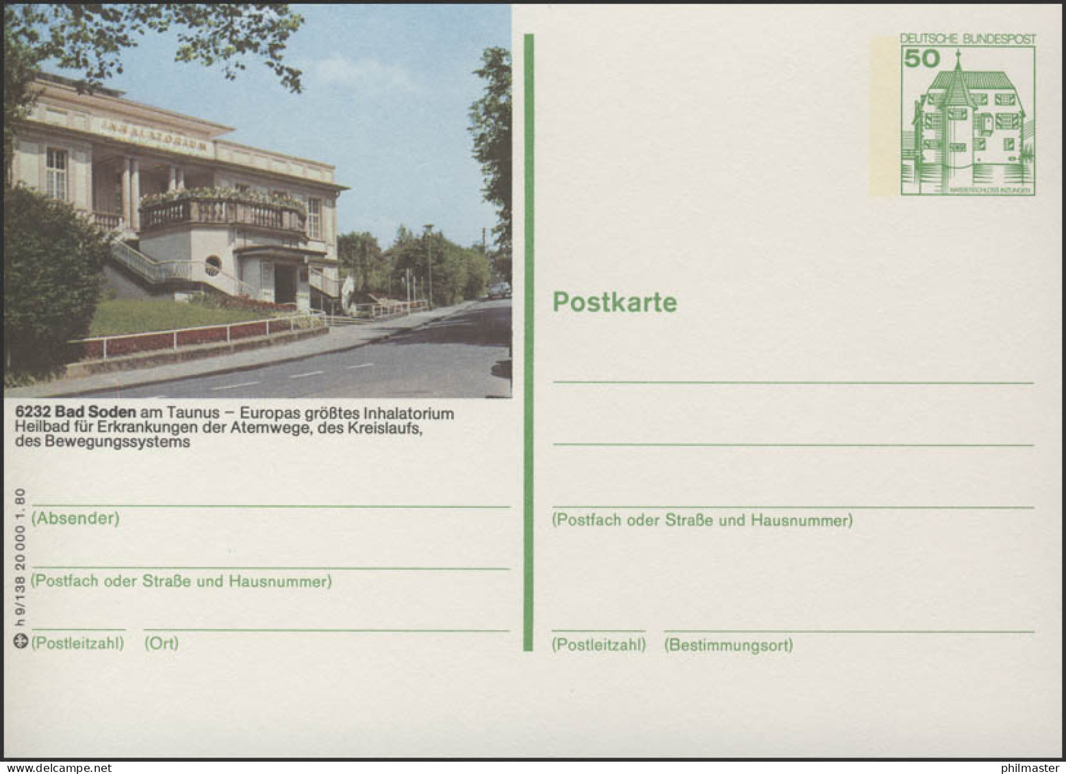 P130-h9/138 6232 Bad Soden/Taunus, Inhalatorium ** Wie Verausgabt - Illustrated Postcards - Mint