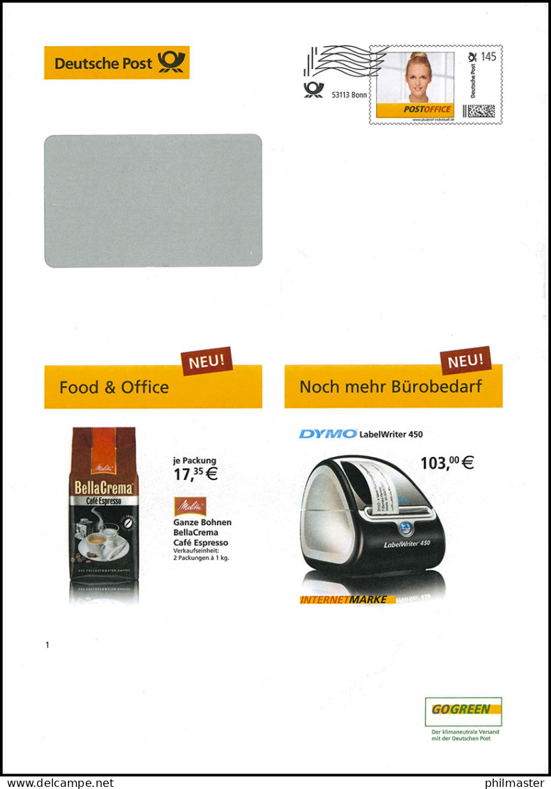 Plusbrief EAI B 80/5 Frauenportrait 145 Cent Frankierwelle Bonn - April 2015 - Enveloppes - Neuves