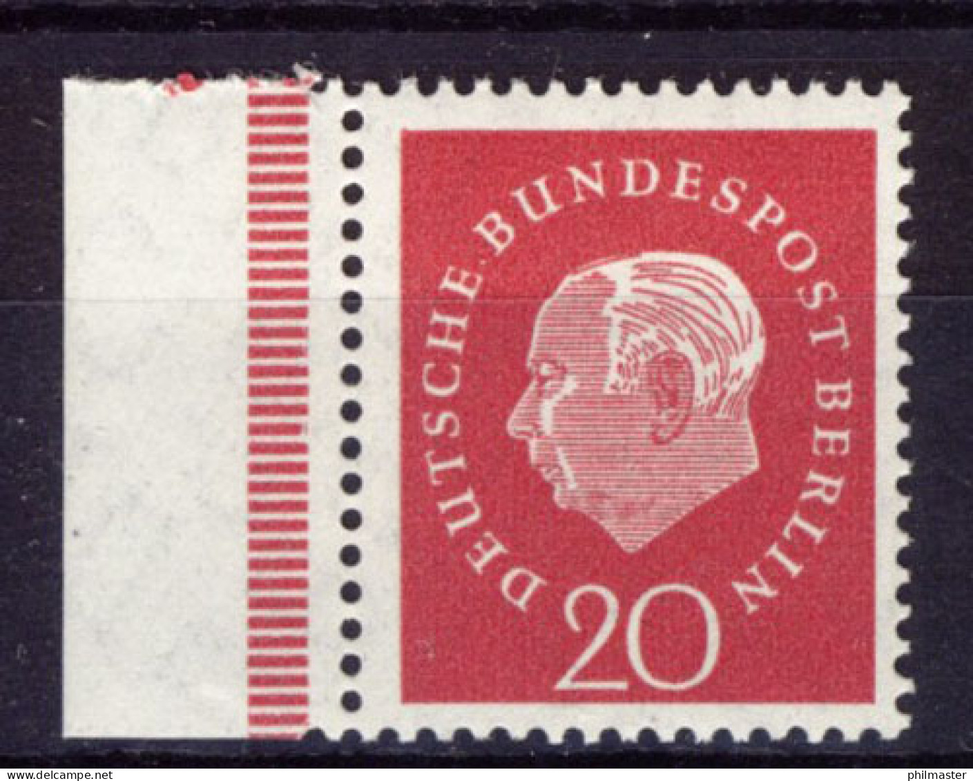 184v Heuss 20 Pf - Plattendruck/geriffelte Gummierung Seitenrand Li. ** - Unused Stamps
