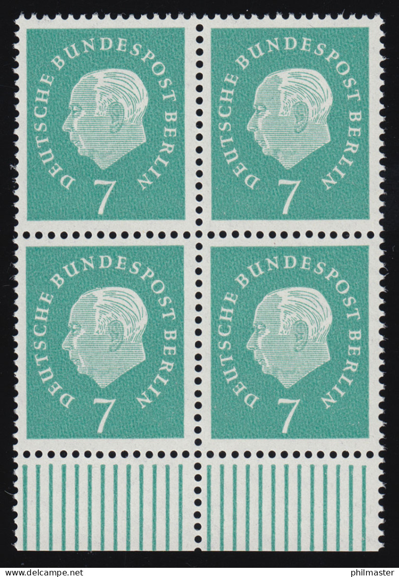 182 Heuss 7 Pf UR-Viererbl. ** Postfrisch - Unused Stamps