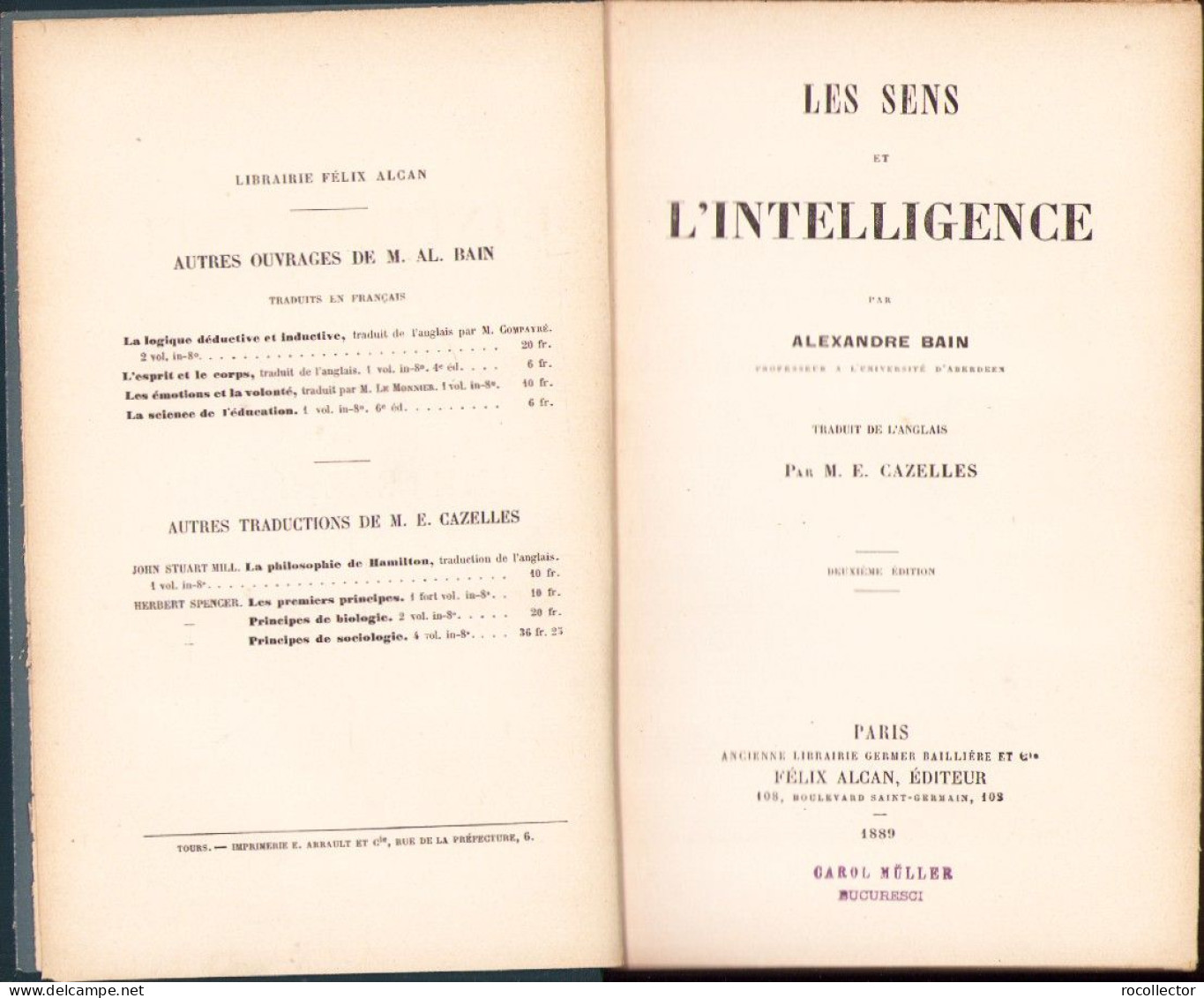 Les Sens Et L’intelligence Par Alexandre Bain 1889 C3927N - Oude Boeken