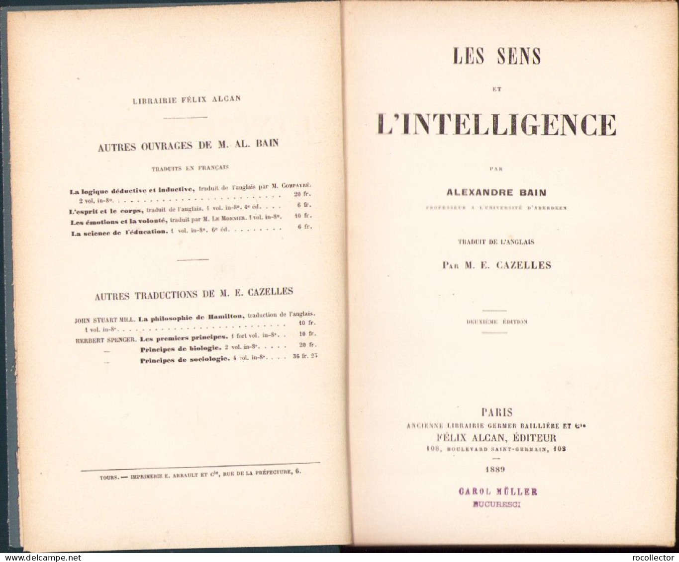 Les Sens Et L’intelligence Par Alexandre Bain 1889 C3927N - Libri Vecchi E Da Collezione