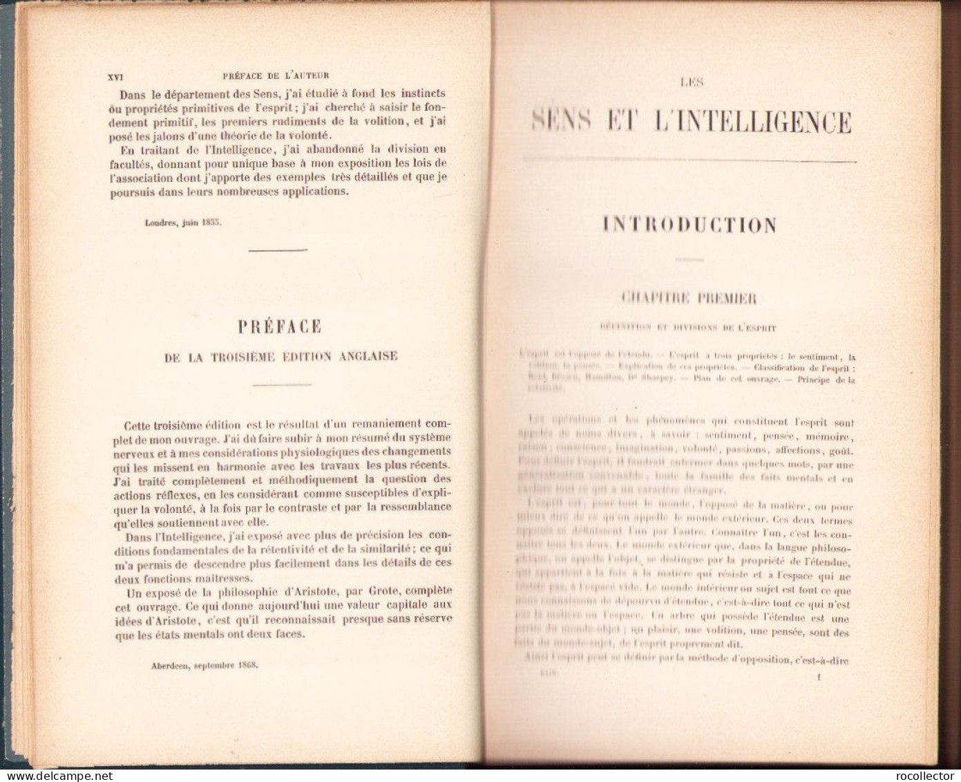 Les Sens Et L’intelligence Par Alexandre Bain 1889 C3927N - Livres Anciens