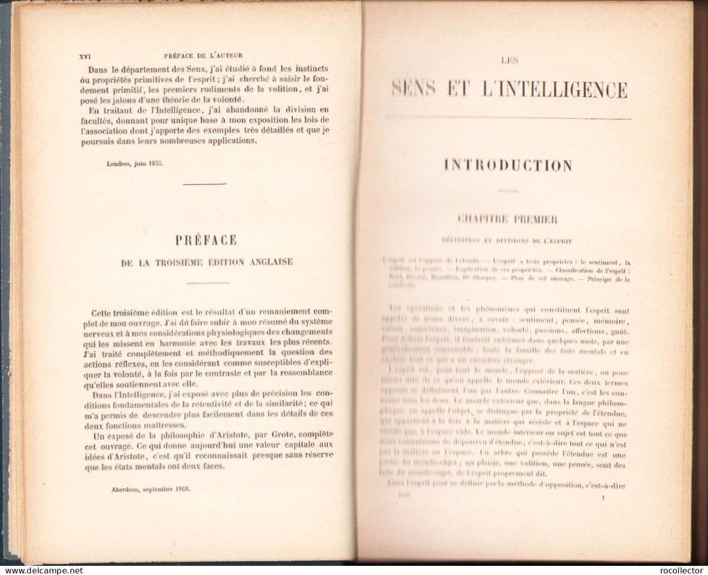 Les Sens Et L’intelligence Par Alexandre Bain 1889 C3927N - Libri Vecchi E Da Collezione