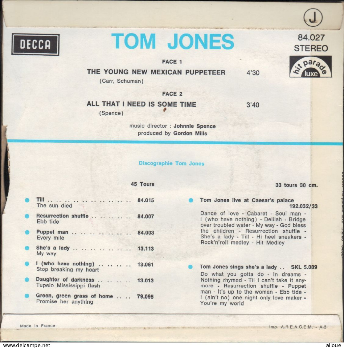 TOM JONES - FR SP - THE YOUNG NEW MEXICAN PUPPETEER + 1 - Rock