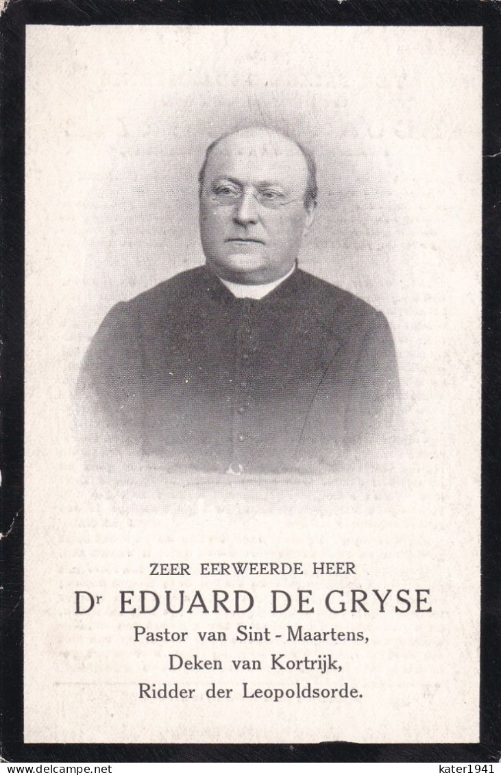 Bidprentje ZEH De Gryse Eduard °  Roeselare 16.03.1848 + Kortrijk 14.02.1909 - Brugge Roeselare Kortrijk - Religione & Esoterismo