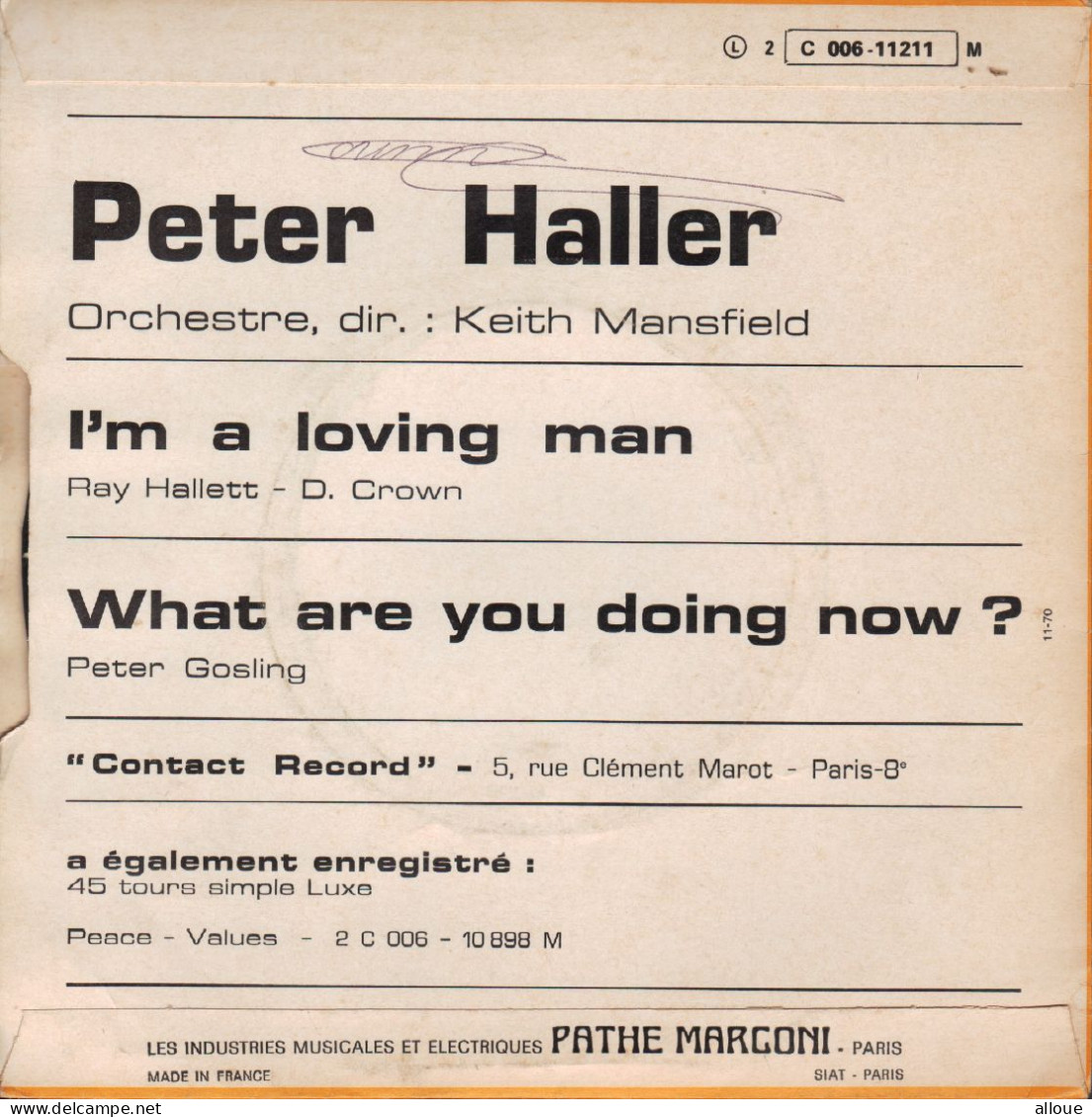 PETER HALLER  - FR SP - I'M A LOVING MAN + 1 - Rock