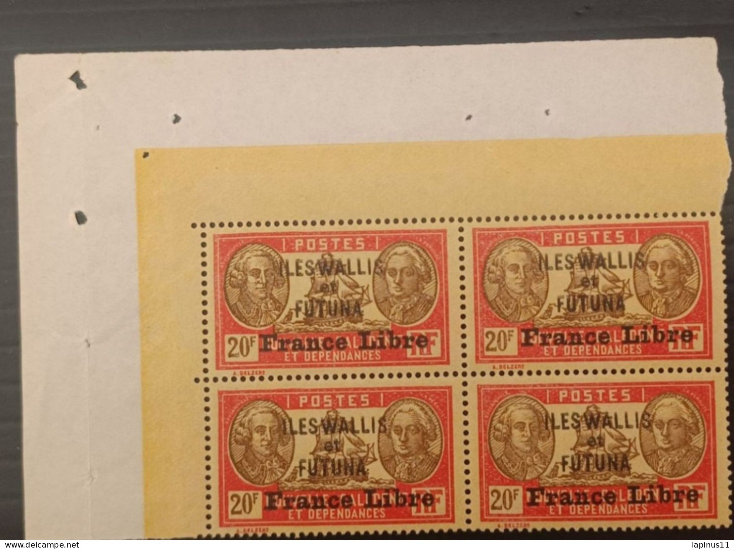 ILES WALLIS ET FUTUNA 1941 NOUVELLE CALEDONIE OVERPRINT FRANCE LIBRE CAT. YVERT N.124 BLOCK MNH - Unused Stamps