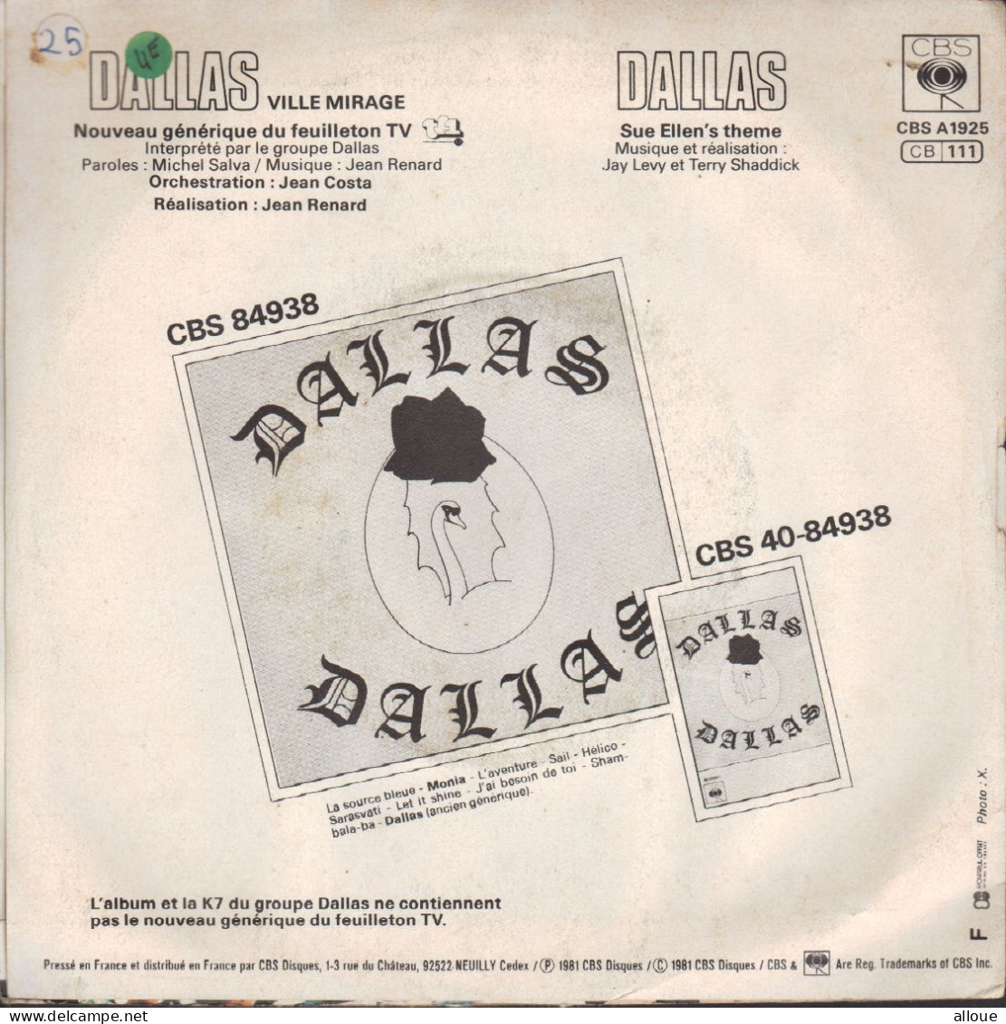 DALLAS  - FR SP - DALLAS VILLE MIRAGE + SUE ELLEN'S THEME - Musique De Films