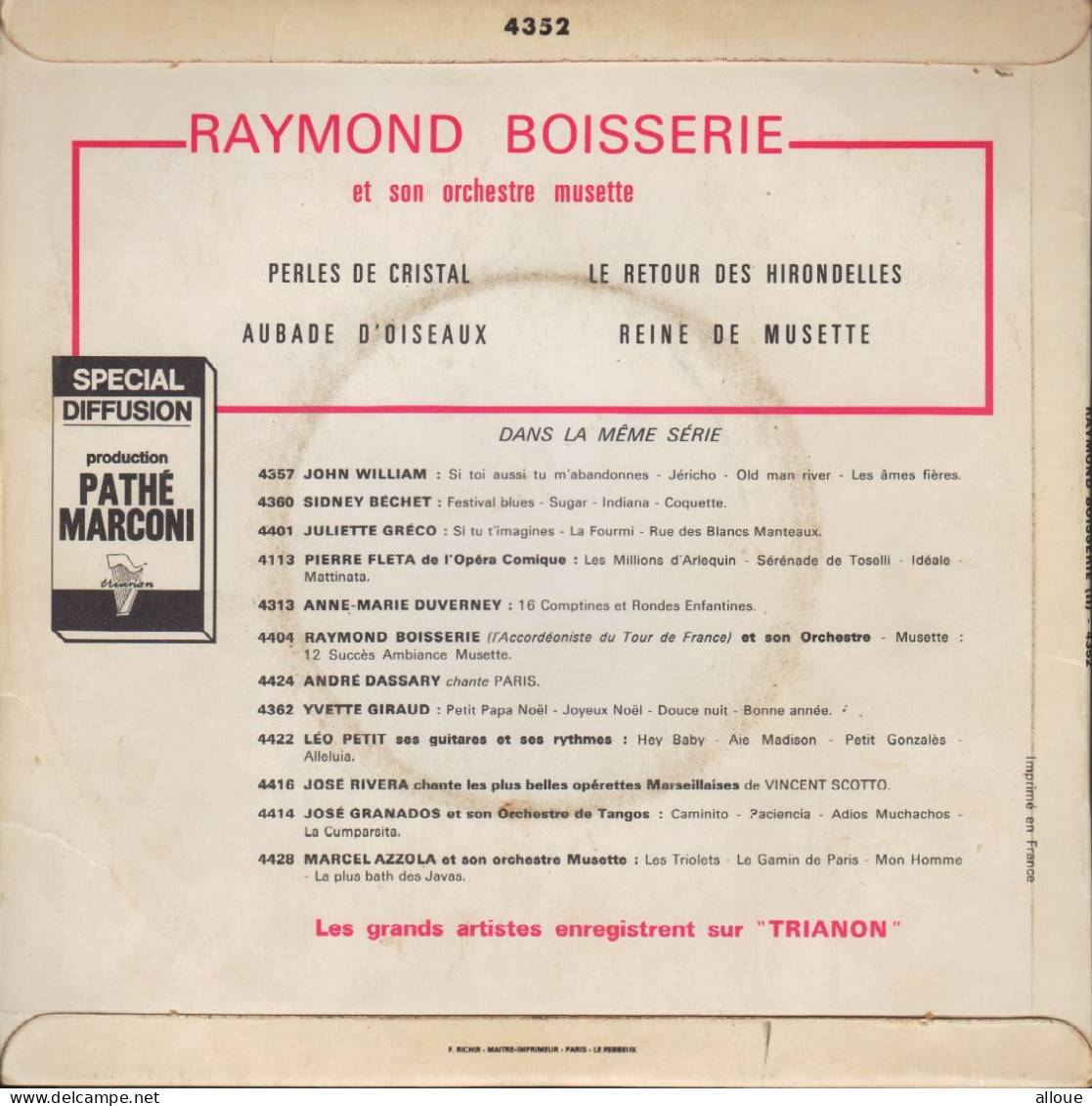 RAYMOND BOISSERIE  (PHOTO DE PARIS MONTMATRE) - FR EP - PERLES DE CRISTAL + 3 - Música Del Mundo