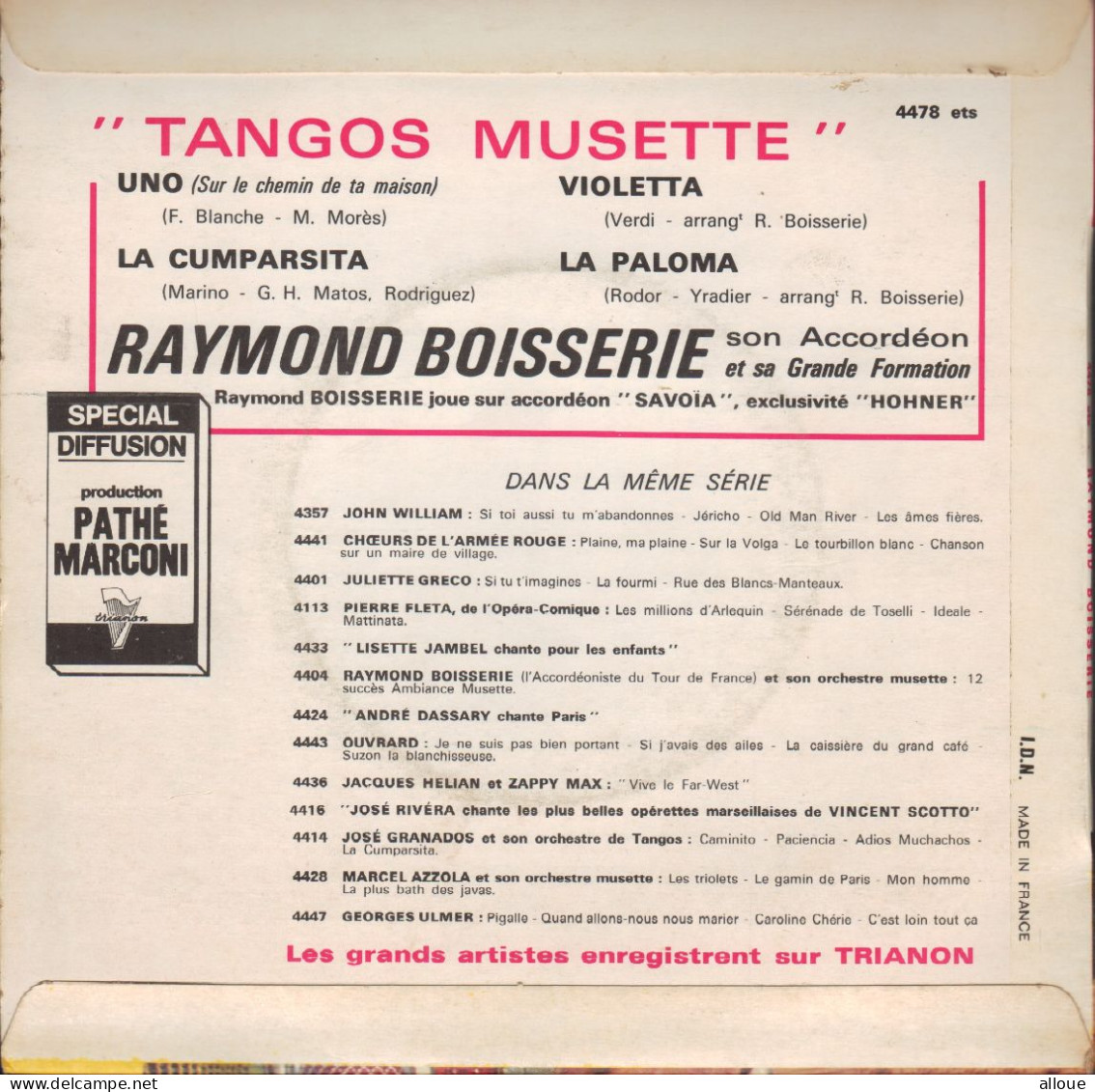 RAYMOND BOISSERIE - FR EP -  UNO + 3 - Musiche Del Mondo