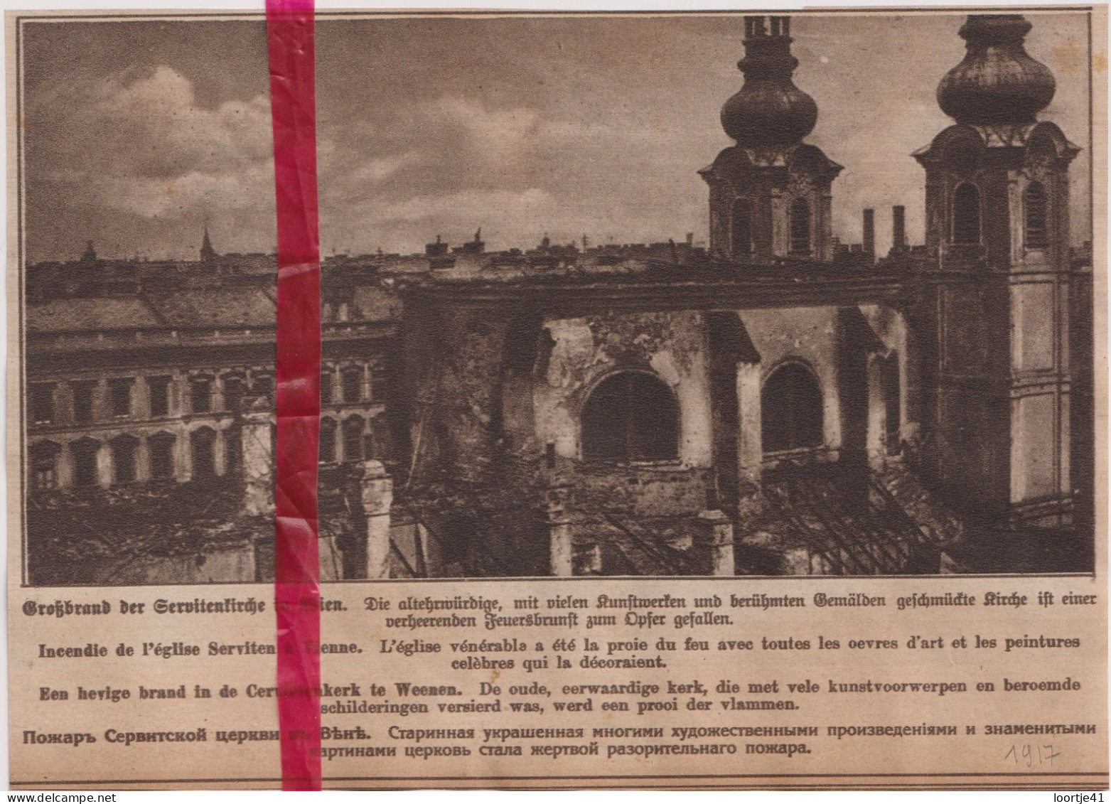 Oorlog Guerre 14/18 - Wenen Vienne - Brand In Kerk, Incendie église - Orig. Knipsel Coupure Tijdschrift Magazine - 1917 - Ohne Zuordnung