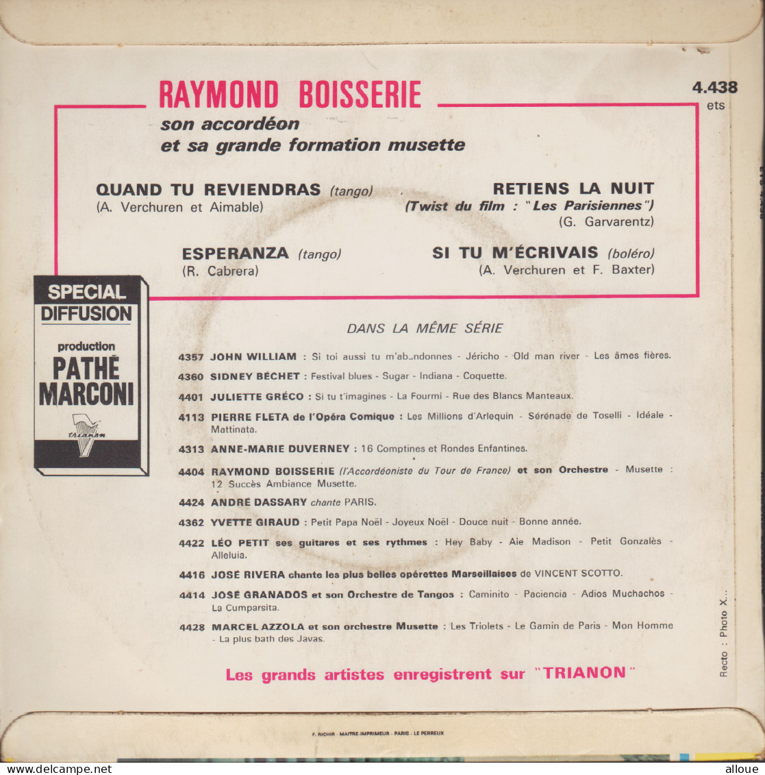 RAYMOND BOISSERIE - FR EP -  QUAND TU REVIENDRADS + 3 - Musiques Du Monde