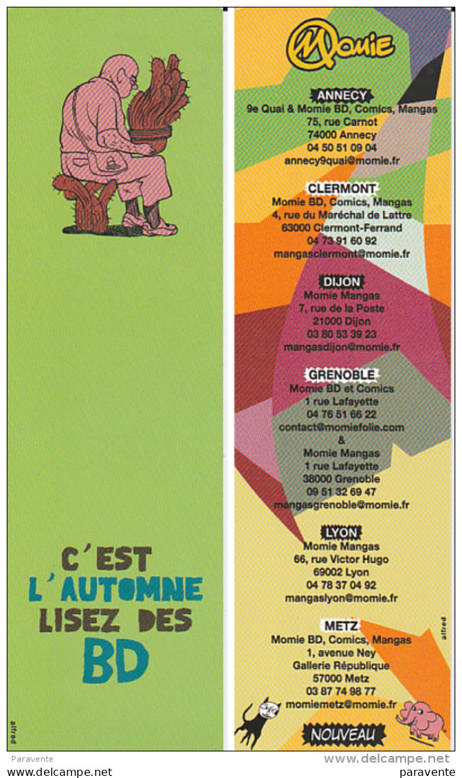 Marque Page BD Librairie MOMIE FOLIE Par ALFRED C'est L'automne Lisez Des Bd (fond Vert) (spirou) - Marque-pages