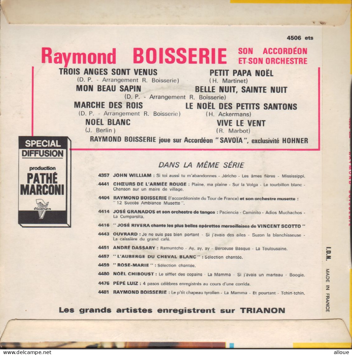 RAYMOND BOISSERIE - FR EP -  TROIS ANGES SONT VENUS  + 3 - Musiche Del Mondo