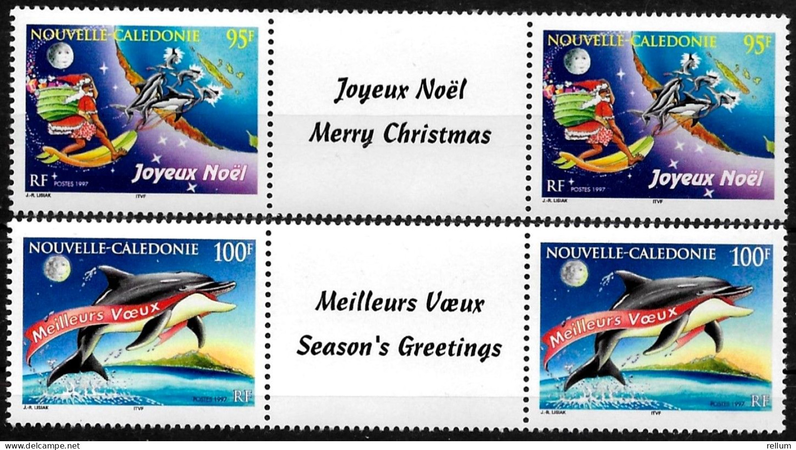 Nouvelle Calédonie 1997 - Yvert Et Tellier Nr. 744/745 Les 2 Paires Se Tenant Avec Logo Centrale  ** - Unused Stamps