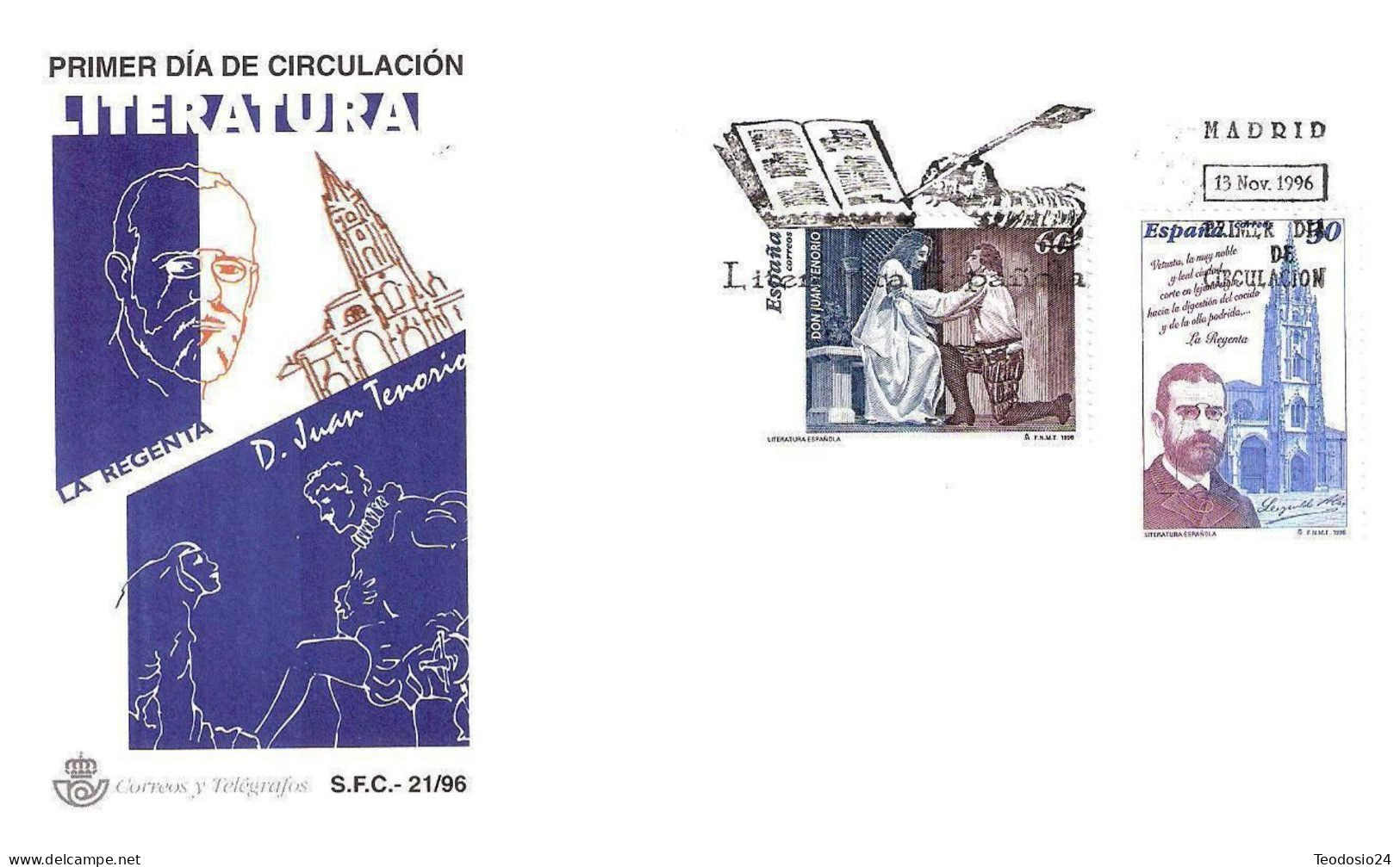 FDC Barcelona 1996.- Literatura. La Regenta. D. Juan Tenorio. - FDC