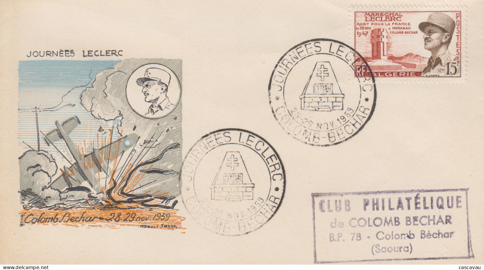 Enveloppe    ALGERIE   Journées  LECLERC    COLOMB  BECHAR   1959 - Briefe U. Dokumente