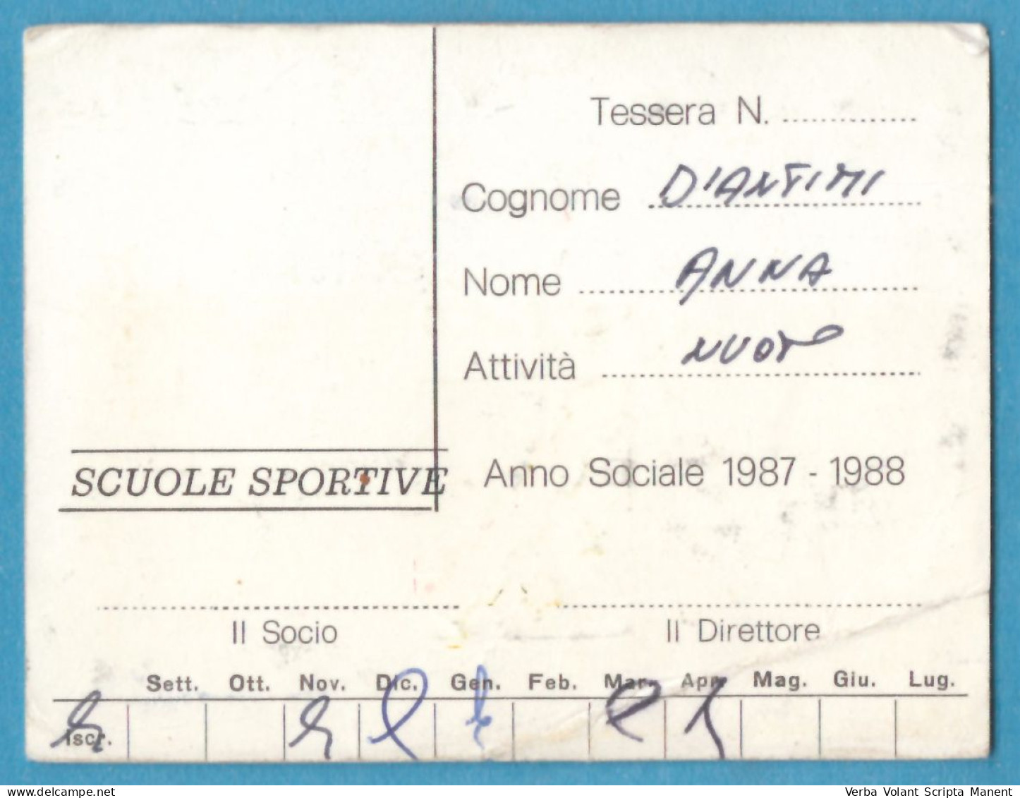 H-5800 * Italia - CENTRO GIOVANILE ORATORIO S. PAOLO - Viale S. Paolo, 12-16 - Roma - Anno Sociale 1987-1988 - Membership Cards