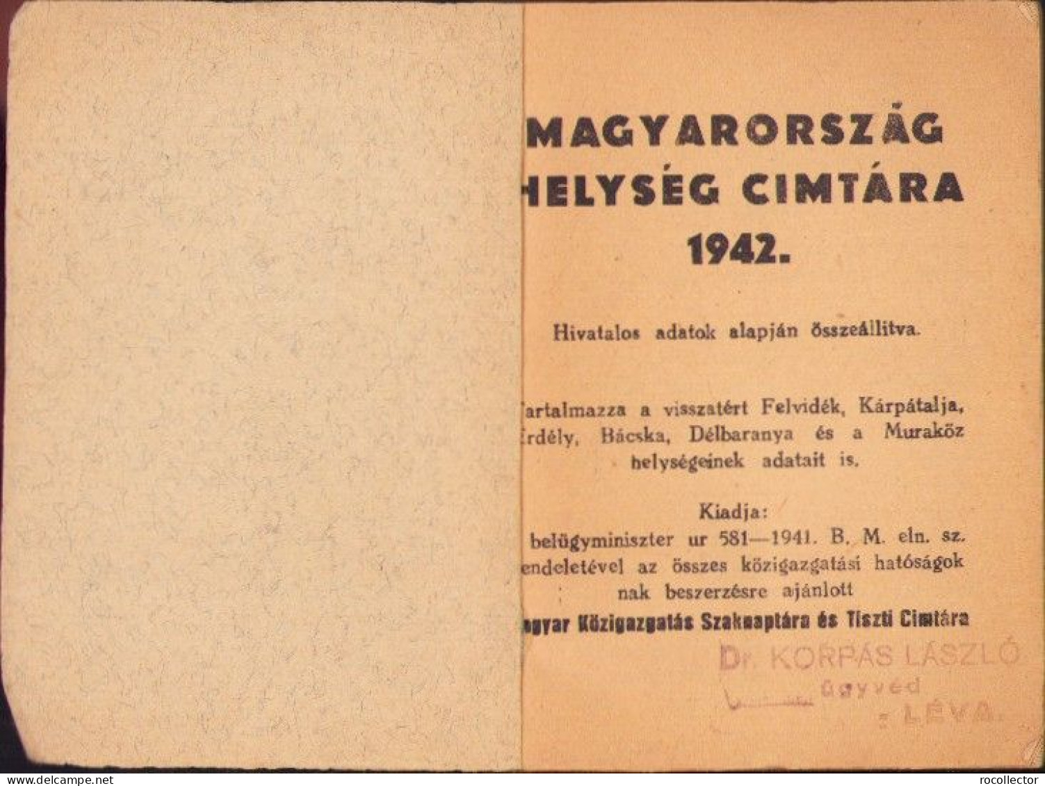 Magyarország Helység Cimtára 1942 657SPN - Alte Bücher