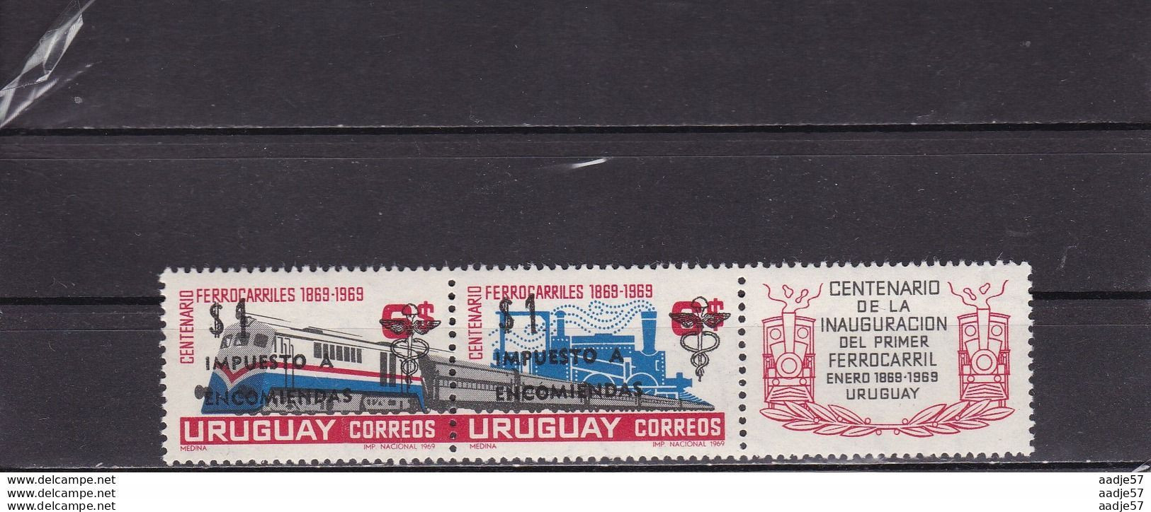 Uruguay (1969) 1972 Parcel Post, Railways Overdruk - Railways With Tab MNH** - Eisenbahnen