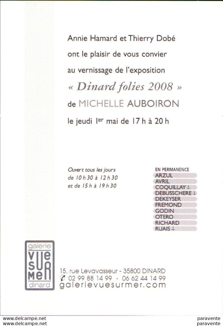 Carte Invitation Exposition AUBOIRON Michele à La GALERIE VUE SUR MER 2008 - Contemporain (à Partir De 1950)