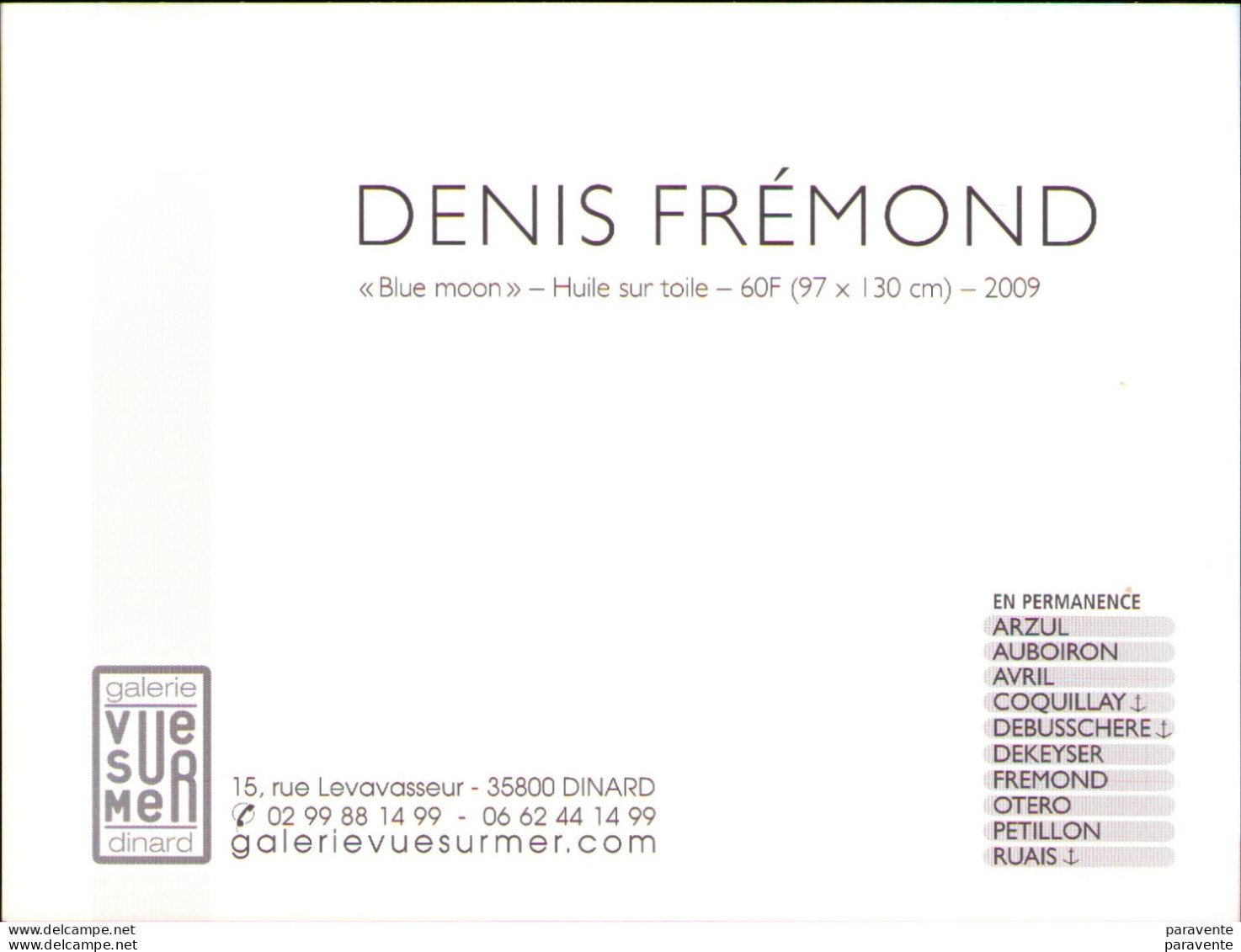 Carte Invitation Exposition FREMOND Denis à La GALERIE VUE SUR MER 2009 - Zeitgenössisch (ab 1950)