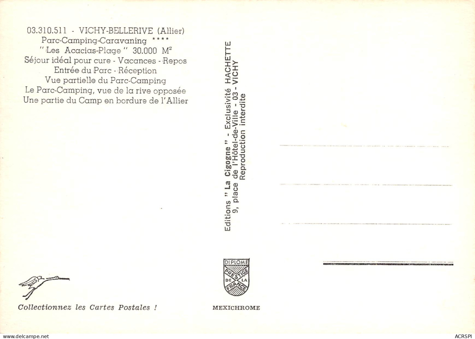 VICHY BELLERIVE Les Accasias Plage Parc Camping Caravaning  24 (scan Recto Verso)PFRCR00085P - Vichy