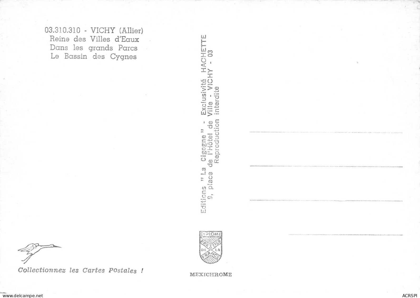 VICHY Le Bassin Des Cygnes  10 (scan Recto Verso)PFRCR00085P - Vichy