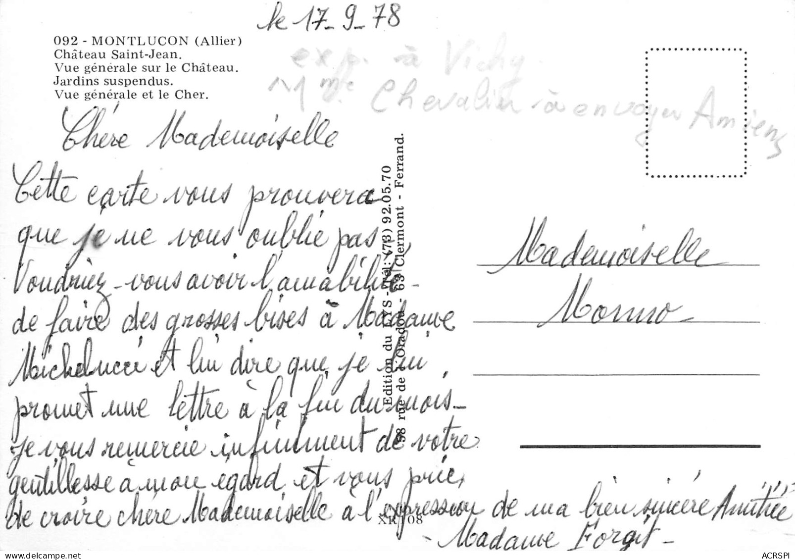 MONTLUCON Chateau St Jean Vue Générale Jardins  13 (scan Recto Verso)PFRCR00084P - Montlucon
