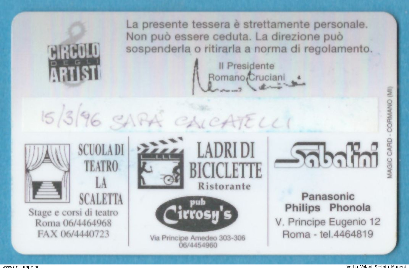 H-5800 * Italia - CIRCOLO DEGLI ARTISTI - Via Lamarmora, 28 - Roma - 1996 - Sonstige & Ohne Zuordnung
