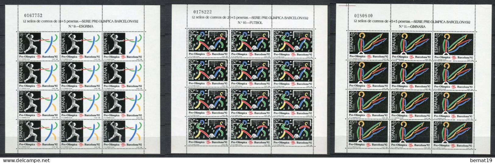 España 1989. Edifil 3025-27 X 12 (MP 3-5) ** MNH. - Blocks & Sheetlets & Panes