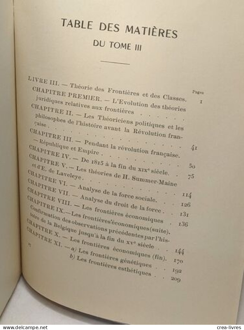 La Structure Générale Des Sociétés - TOME III - Théorie Des Frontières Et Des Classes - Psychology/Philosophy