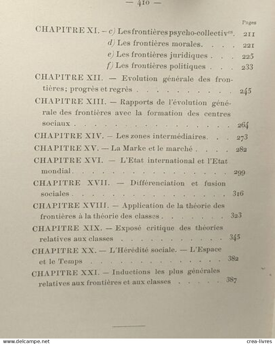 La Structure Générale Des Sociétés - TOME III - Théorie Des Frontières Et Des Classes - Psychologie/Philosophie