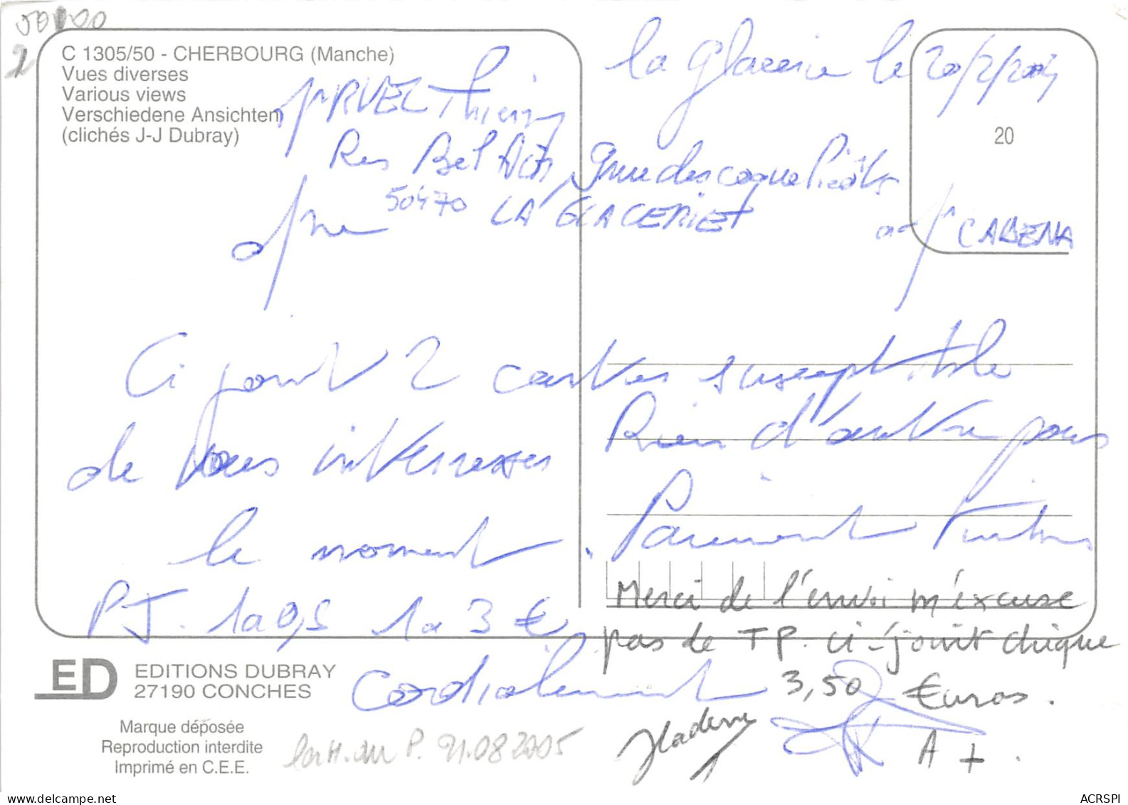 CHERBOURG   Multivue Edition Dubray  (scan Recto-verso) PFRCR00068 P - Cherbourg