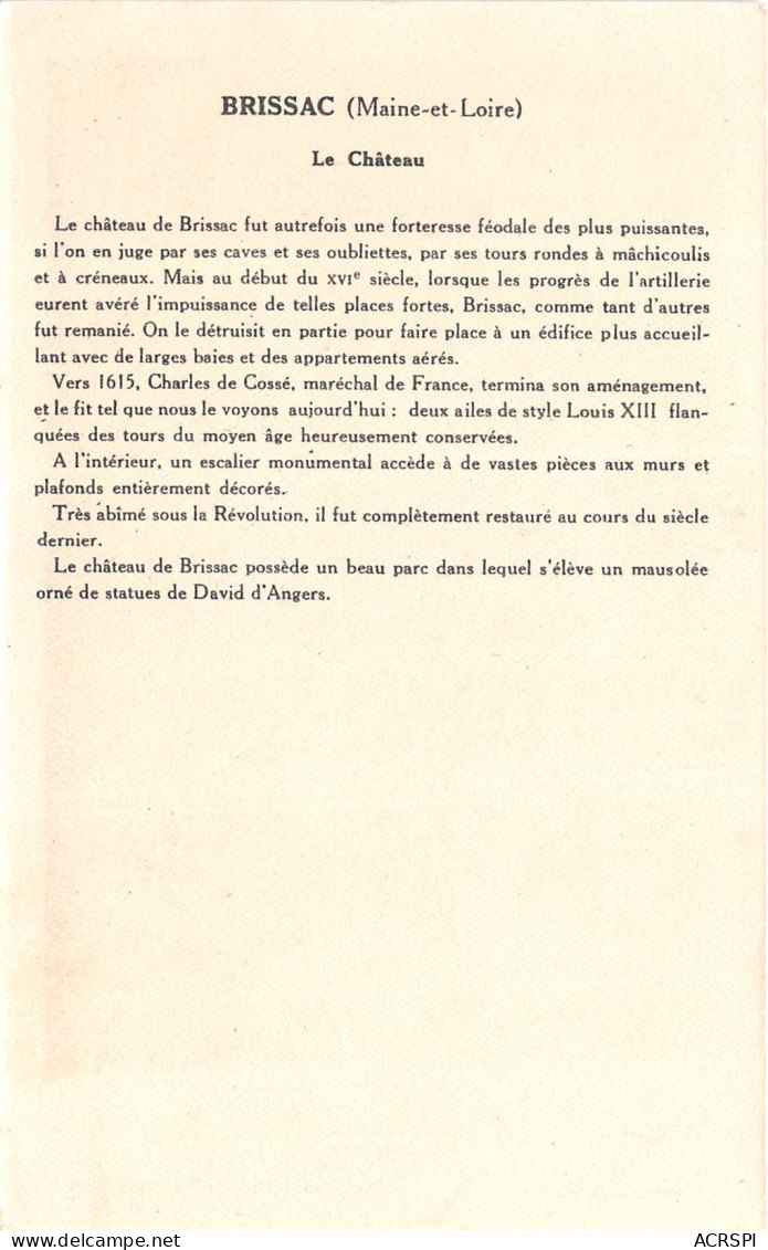 BRISSAC  Le Chateau   SOLUTION PAUTAUBERGE   (scan Recto-verso) PFRCR00066 P - Sonstige & Ohne Zuordnung