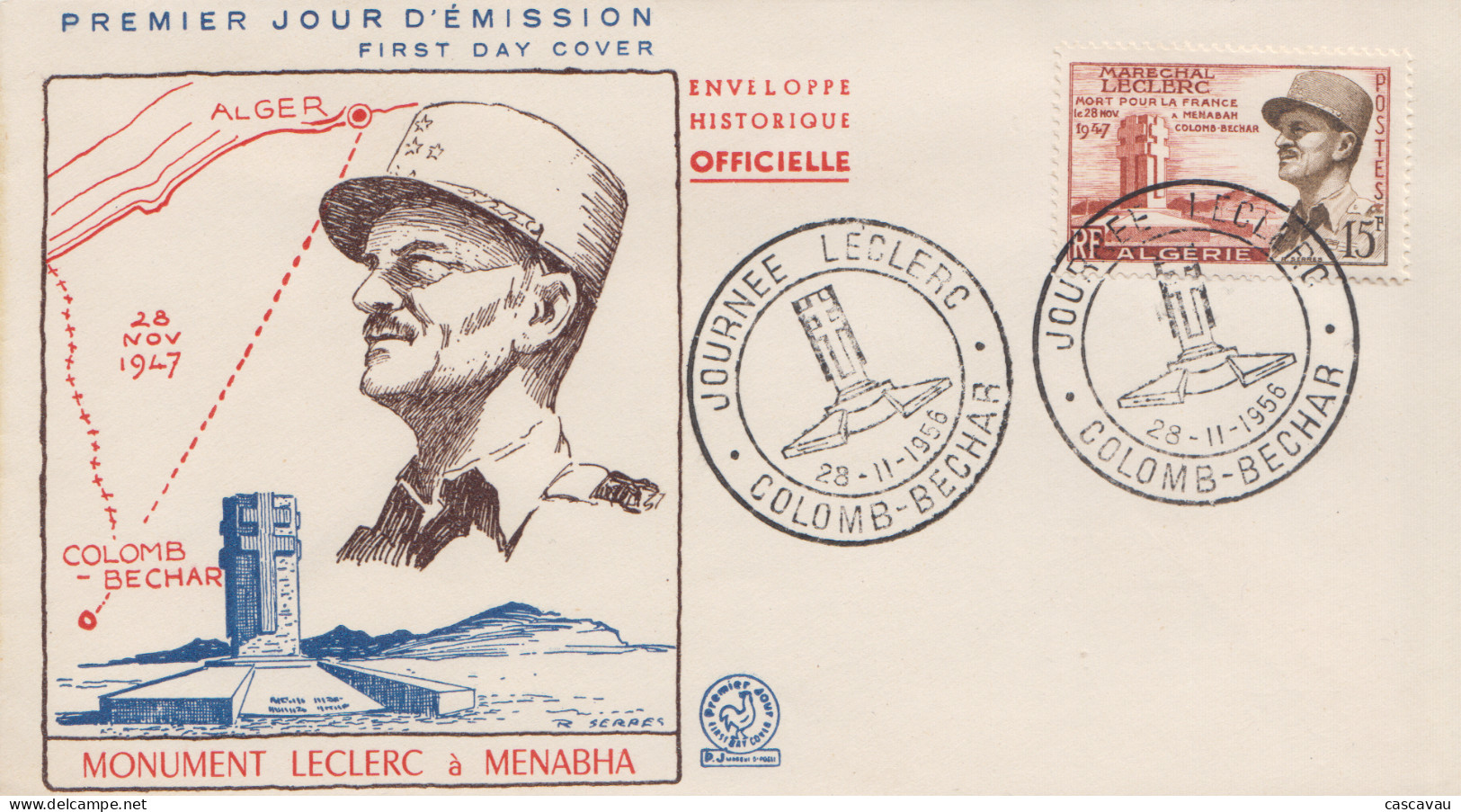 Enveloppe  FDC  1er  Jour   ALGERIE    9éme  Anniversaire  Mort  Du  Maréchal  LECLERC  1956 - FDC