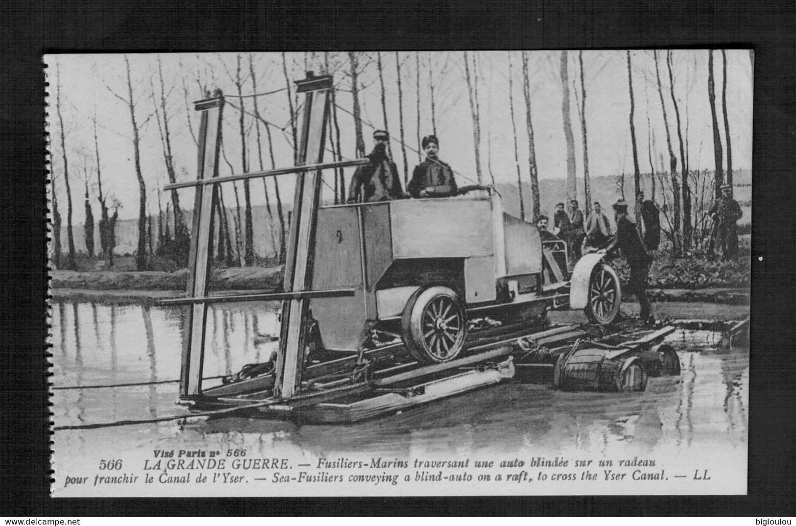 1914-1918 Fusiliers Marins Traversabt Une Auto Blindée Sur Un Radeau Pour Franchir Le Canal De L'Yser - Weltkrieg 1914-18