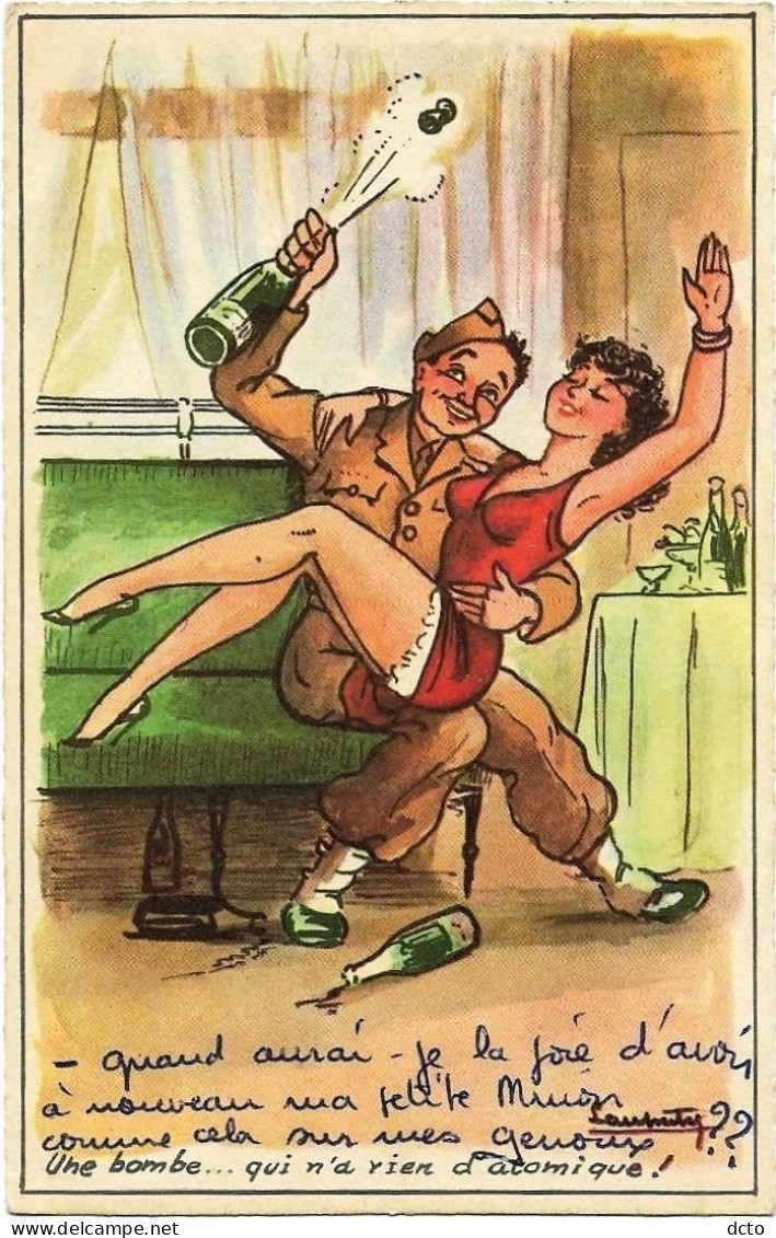 2 Cpa Humour Militaire Signées Revue De Détails & Une Bombe Qui N'a Rien D'atomique ! MD Série 165, Envoi 1956-57 - Humor