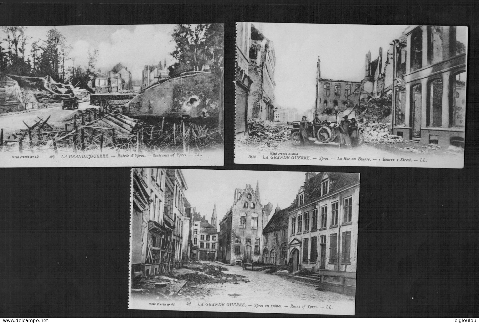 1914-1918 Lot De 3 Cartes Postales - Ypres En Ruine - Rue Au Beurre Avec Voiture - Entrée D Ela Ville - Weltkrieg 1914-18