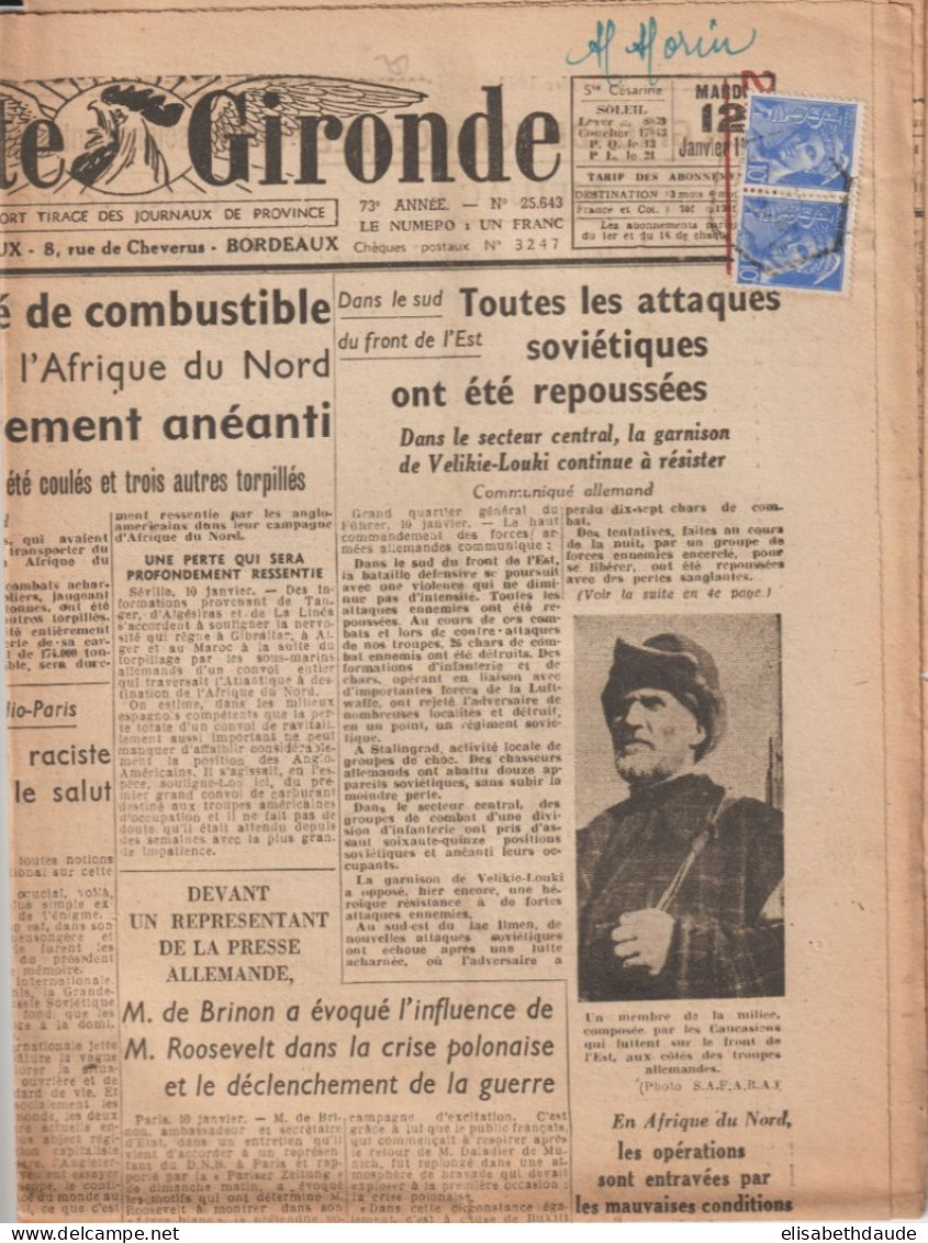 1943 - MERCURE - 10c PAIRE SUR JOURNAL COMPLET "LA PETITE GIRONDE" BORDEAUX - PROPAGANDE ET INFOS DE GUERRE STALINGRAD ! - Guerre De 1939-45