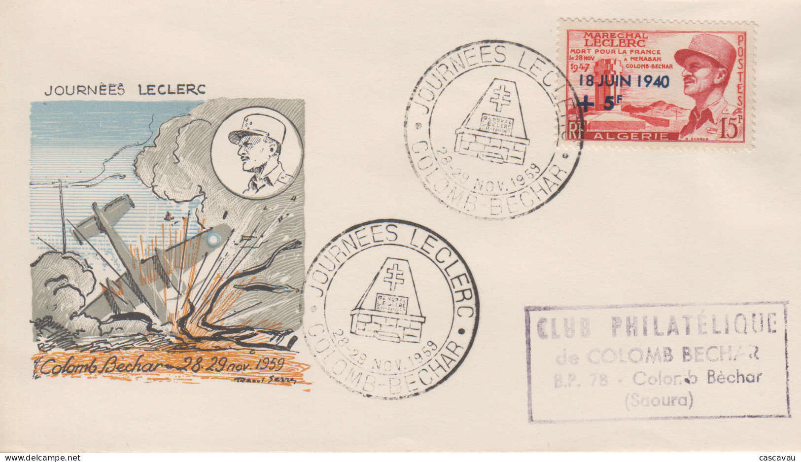 Enveloppe    ALGERIE   Journées  LECLERC    COLOMB  BECHAR   1959 - Briefe U. Dokumente