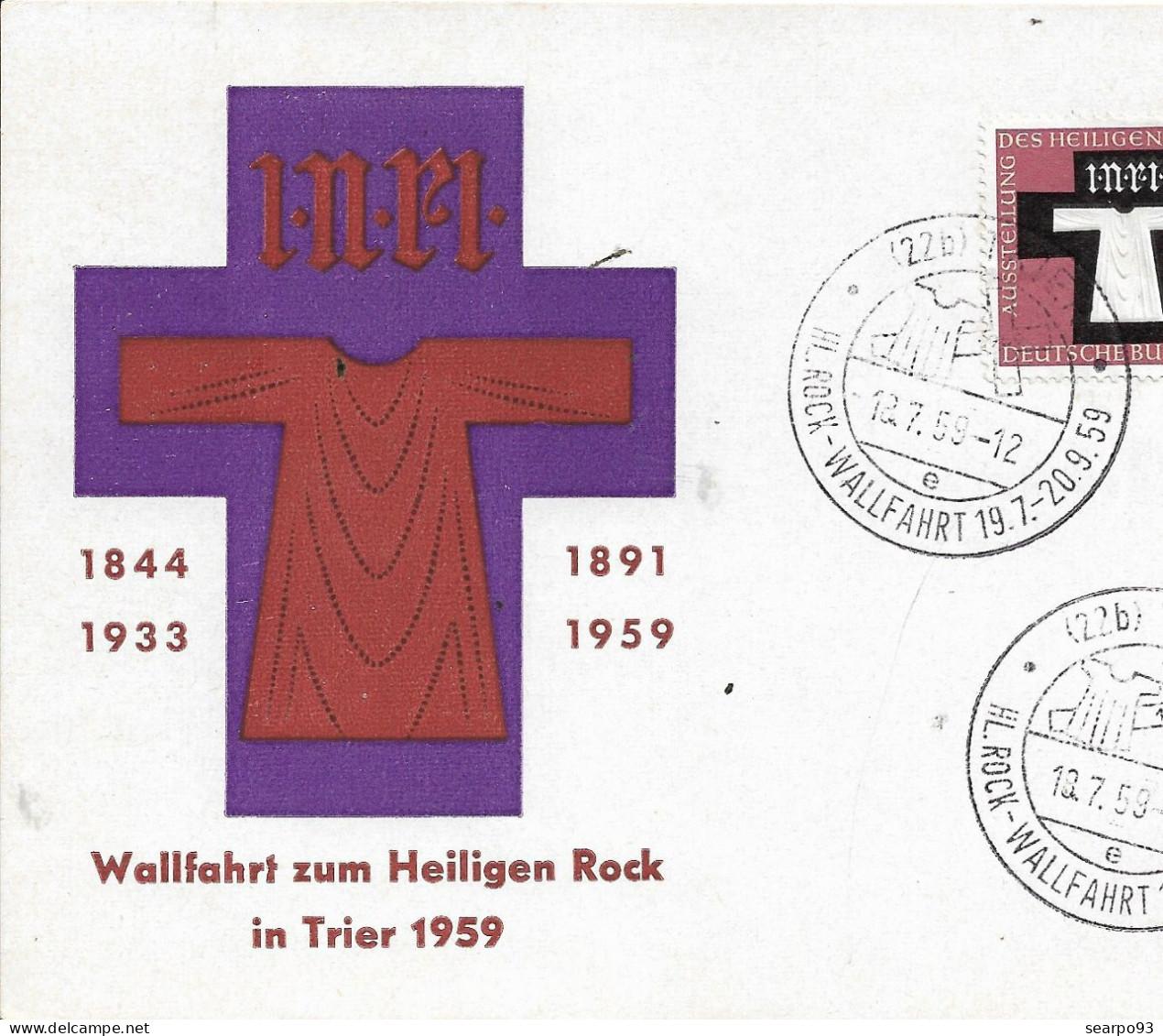 GERMANY. POSTMARK. PILGRIMAGE TO THE HOLY ROCK. TRIER. 1959 - Sonstige & Ohne Zuordnung